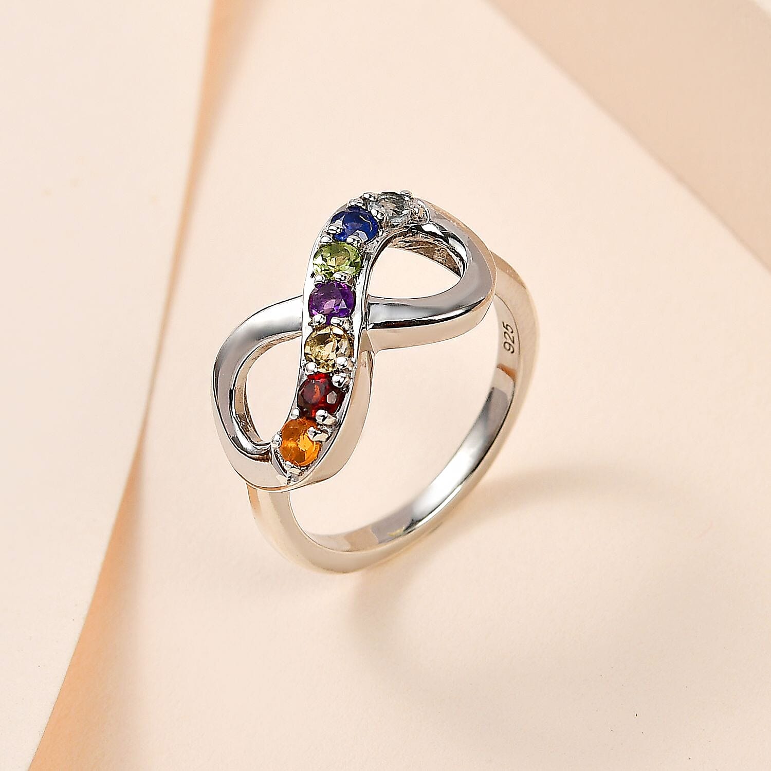 Aquamarine & Multi Gemstone Infinity Ring in Platinum Overlay Sterling Silver