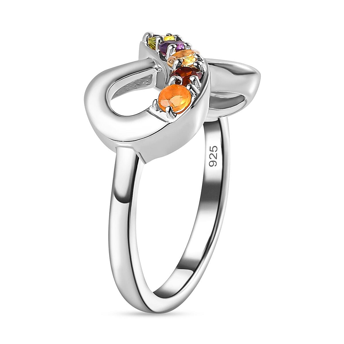 Aquamarine & Multi Gemstone Infinity Ring in Platinum Overlay Sterling Silver