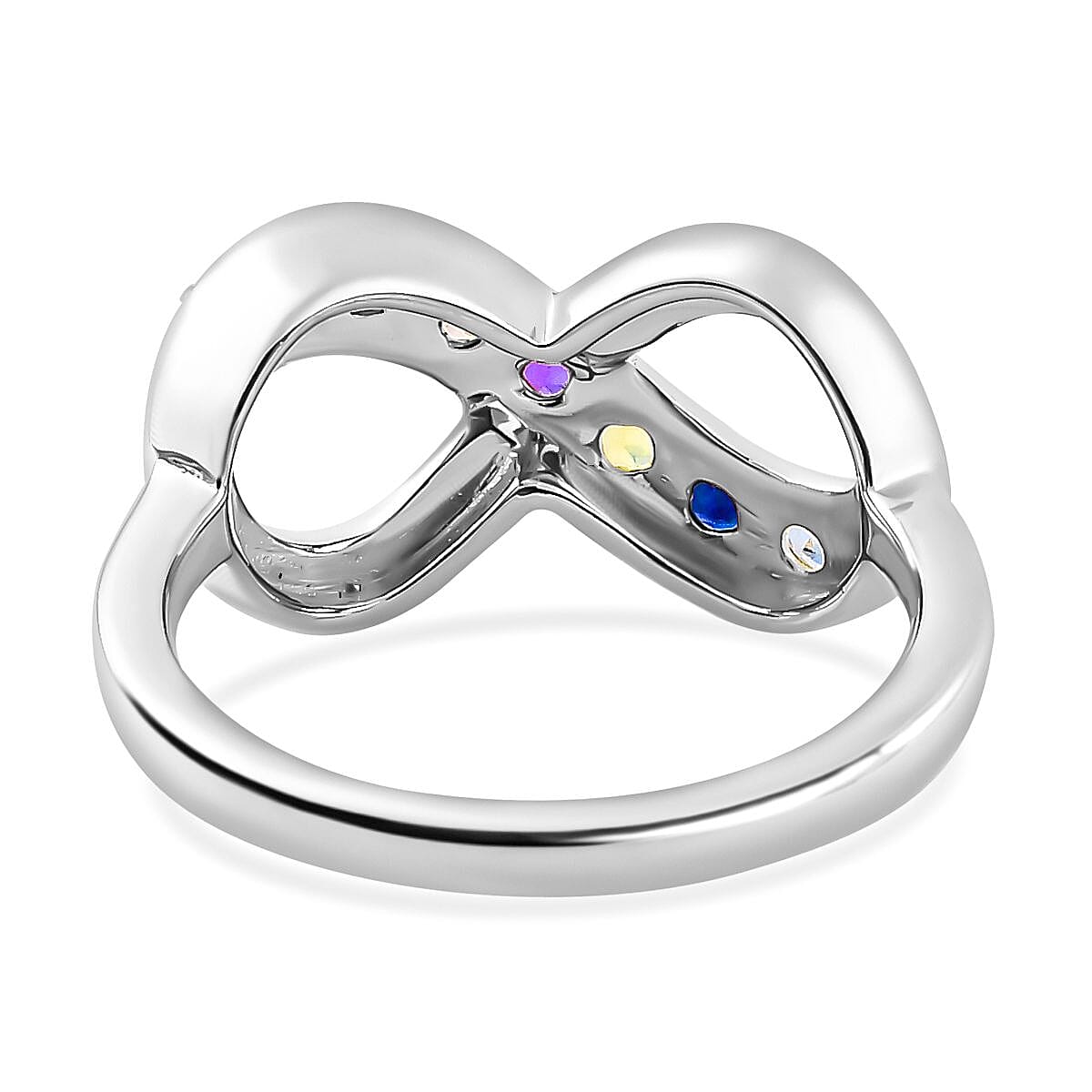 Aquamarine & Multi Gemstone Infinity Ring in Platinum Overlay Sterling Silver
