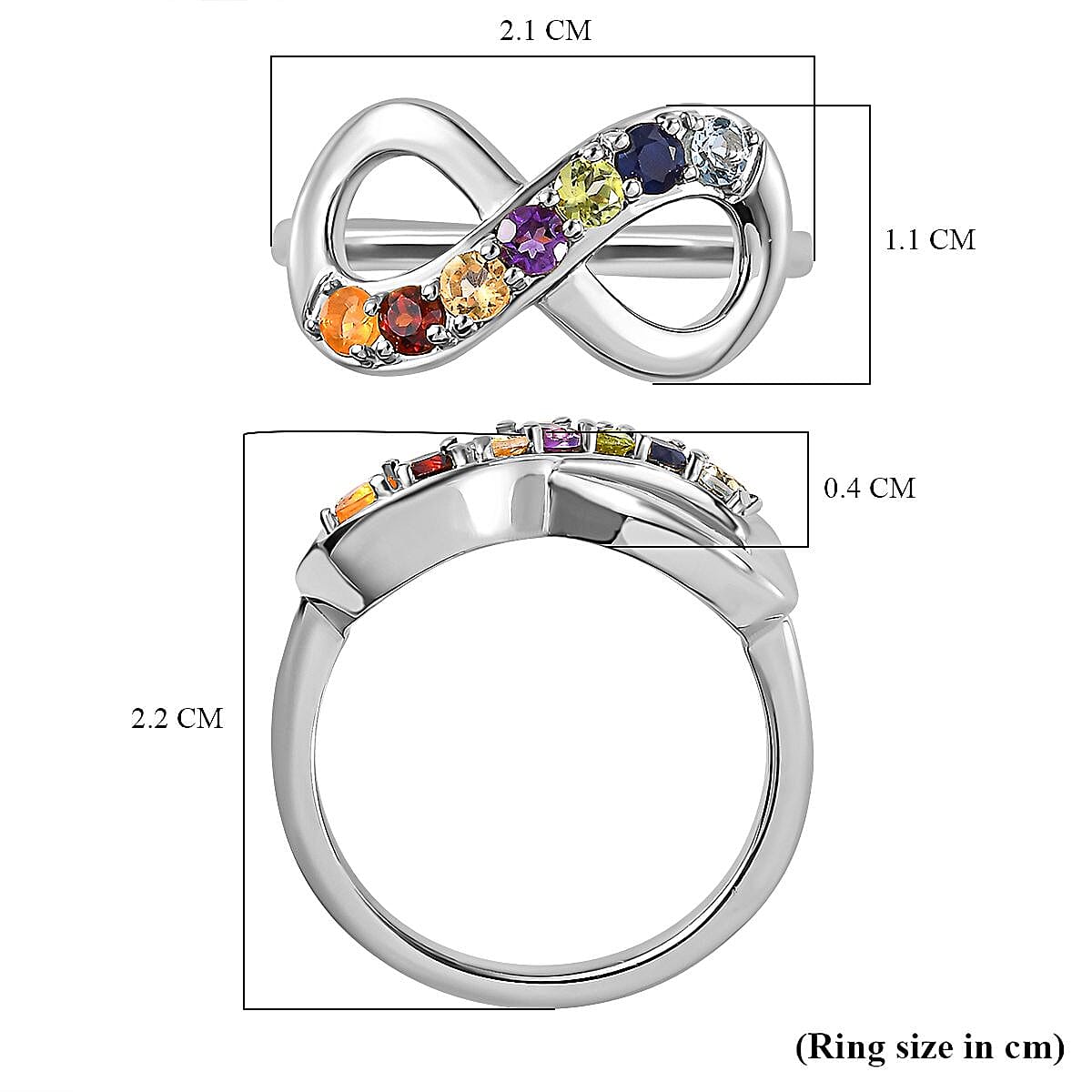 Aquamarine & Multi Gemstone Infinity Ring in Platinum Overlay Sterling Silver