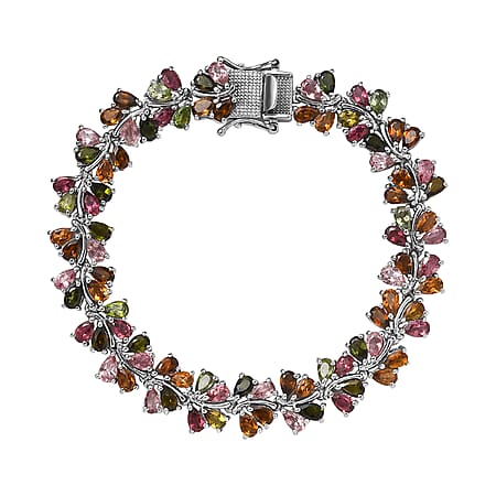 Multi Tourmaline Bracelet (Size 7.5) in Platinum Overlay Sterling Silver 17.16 Ct