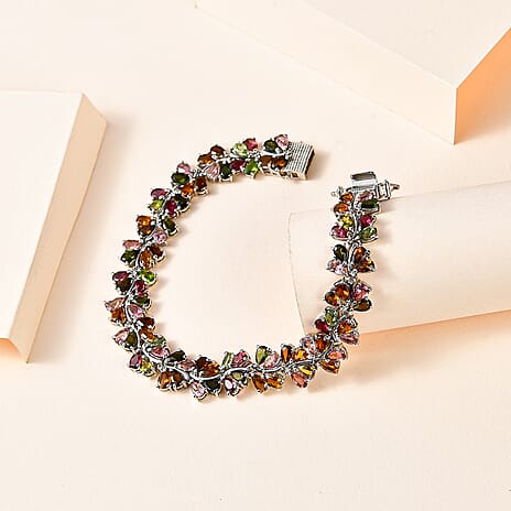 Multi Tourmaline Bracelet (Size 7.5) in Platinum Overlay Sterling Silver 17.16 Ct