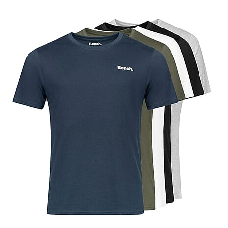 Pack of 5 BENCH Mens 100% Cotton Tee (Size L) - Grey, Black,Khaki, White, Navy