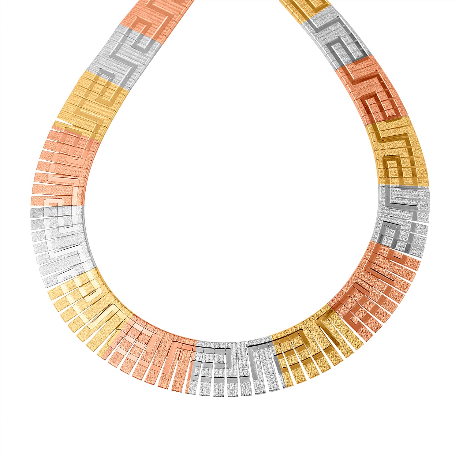 JCK Vegas Closeout - Greek Key Style Reversible Sterling Silver Tri - Colour Cleopatra Necklace (With Lobster Clasp) (Size - 20 with Ext)