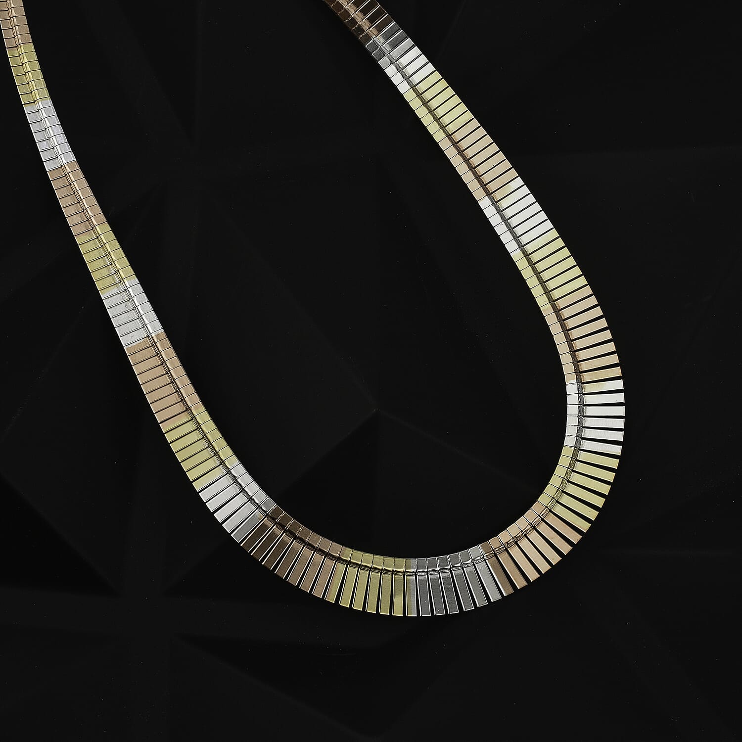 JCK Vegas Closeout - Greek Key Style Reversible Sterling Silver Tri - Colour Cleopatra Necklace (With Lobster Clasp) (Size - 20 with Ext)