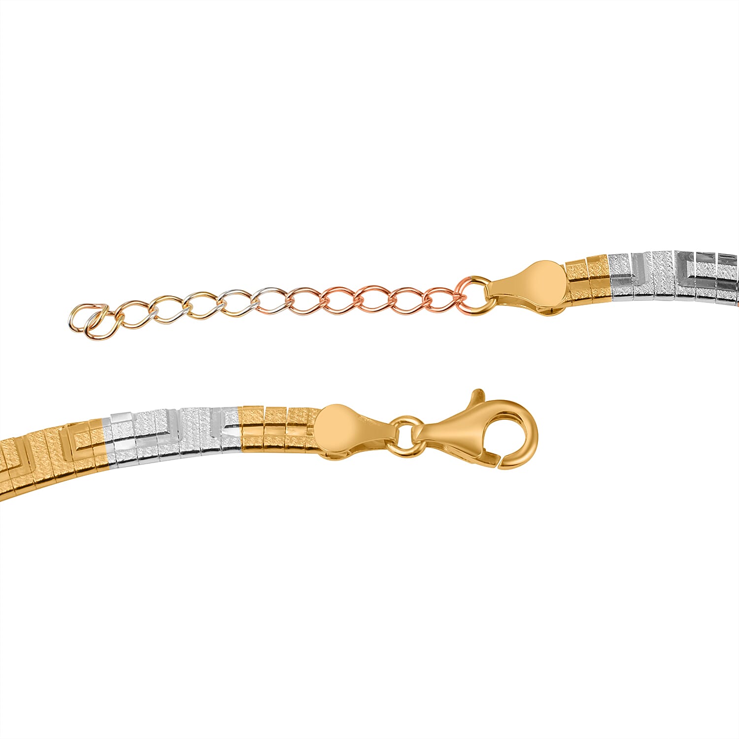 JCK Vegas Closeout - Greek Key Style Reversible Sterling Silver Tri - Colour Cleopatra Necklace (With Lobster Clasp) (Size - 20 with Ext)