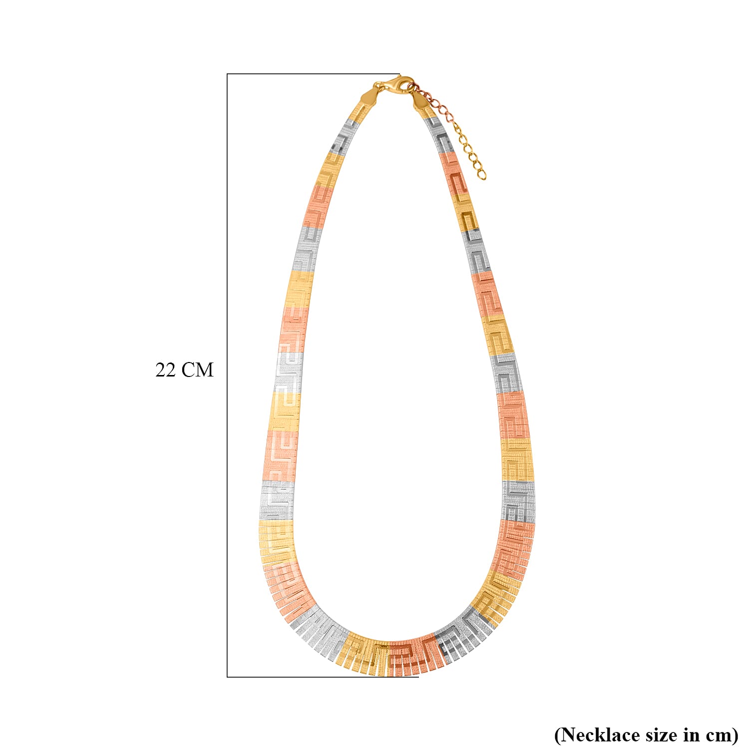 JCK Vegas Closeout - Greek Key Style Reversible Sterling Silver Tri - Colour Cleopatra Necklace (With Lobster Clasp) (Size - 20 with Ext)