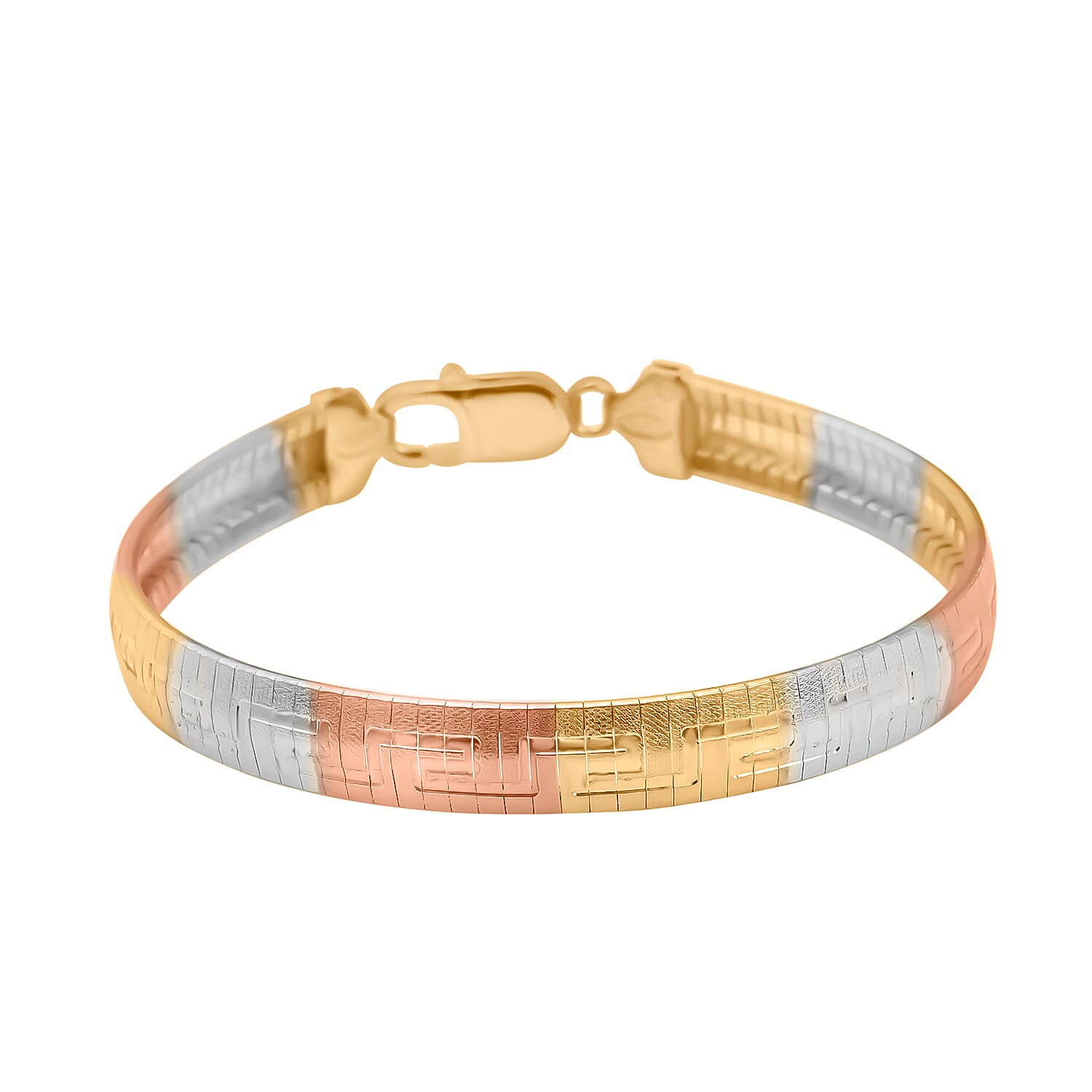 JCK Vegas Closeout - Greek Key Style Sterling Silver Tri - Colour Omega Bracelet With Lobster Clasp (Size - 7.5)