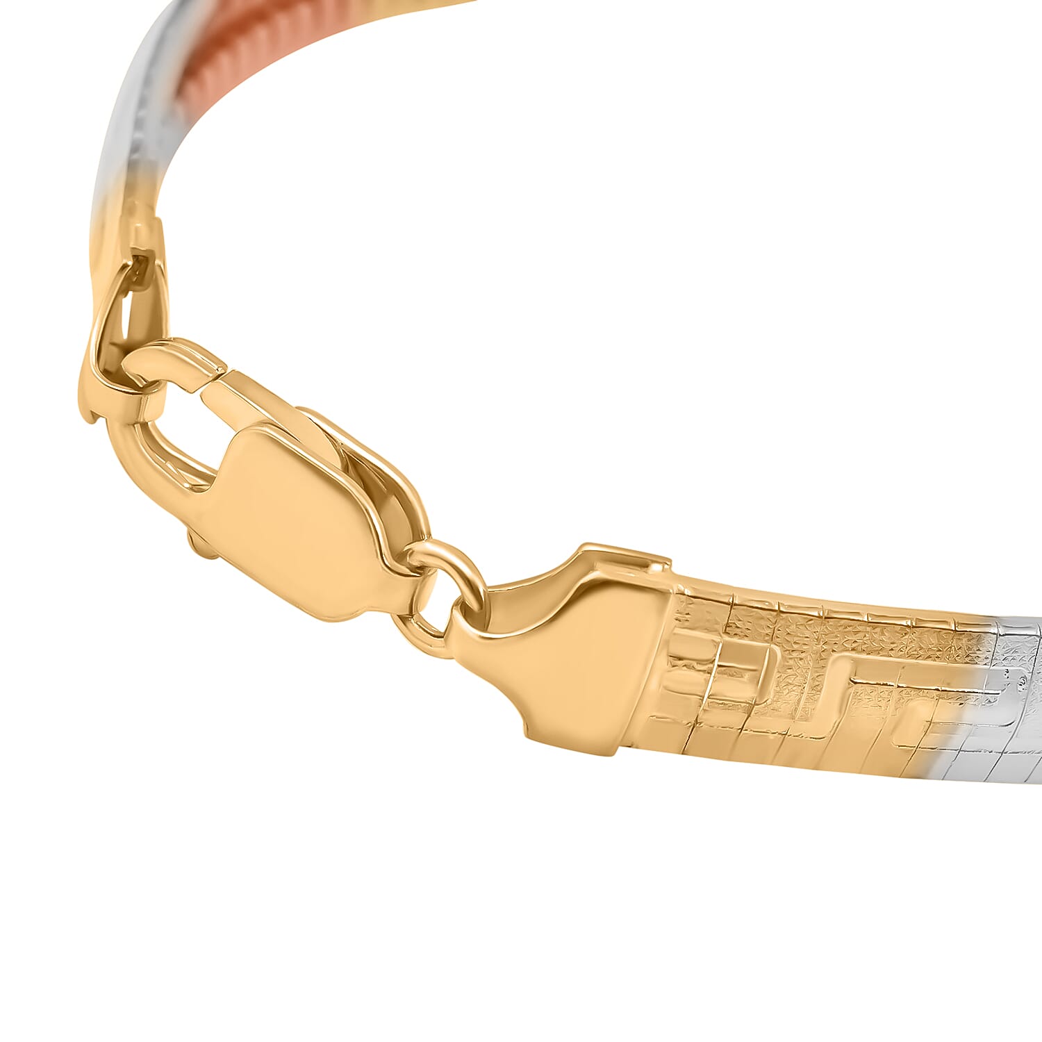 JCK Vegas Closeout - Greek Key Style Sterling Silver Tri - Colour Omega Bracelet With Lobster Clasp (Size - 7.5)