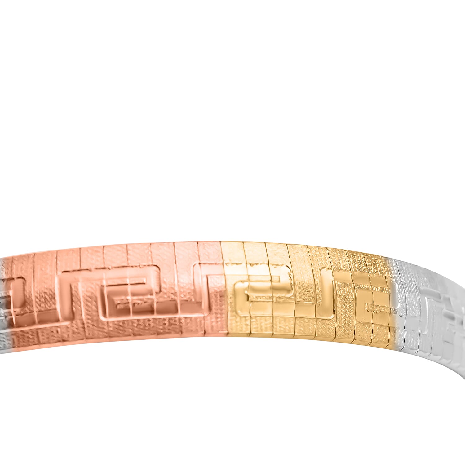 JCK Vegas Closeout - Greek Key Style Sterling Silver Tri - Colour Omega Bracelet With Lobster Clasp (Size - 7.5)