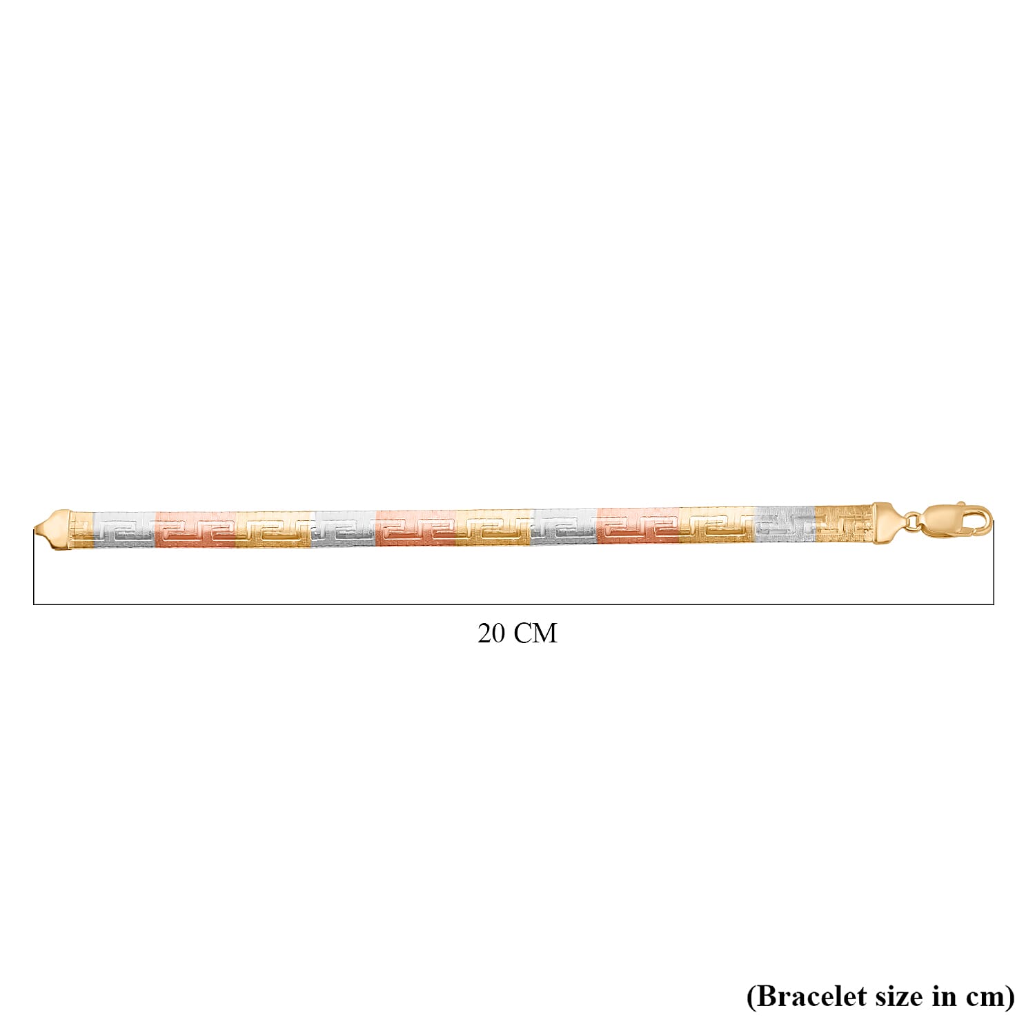 JCK Vegas Closeout - Greek Key Style Sterling Silver Tri - Colour Omega Bracelet With Lobster Clasp (Size - 7.5)