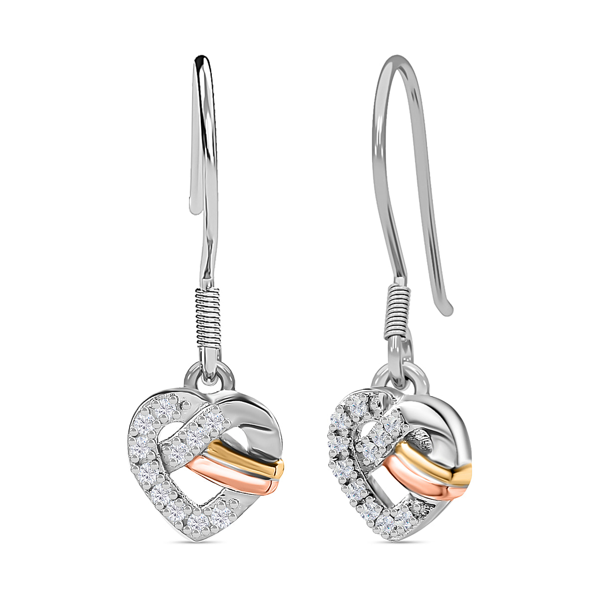 GP Amore Collection - Moissanite Heart Earrings in 3 Tone Plated Sterling Silver