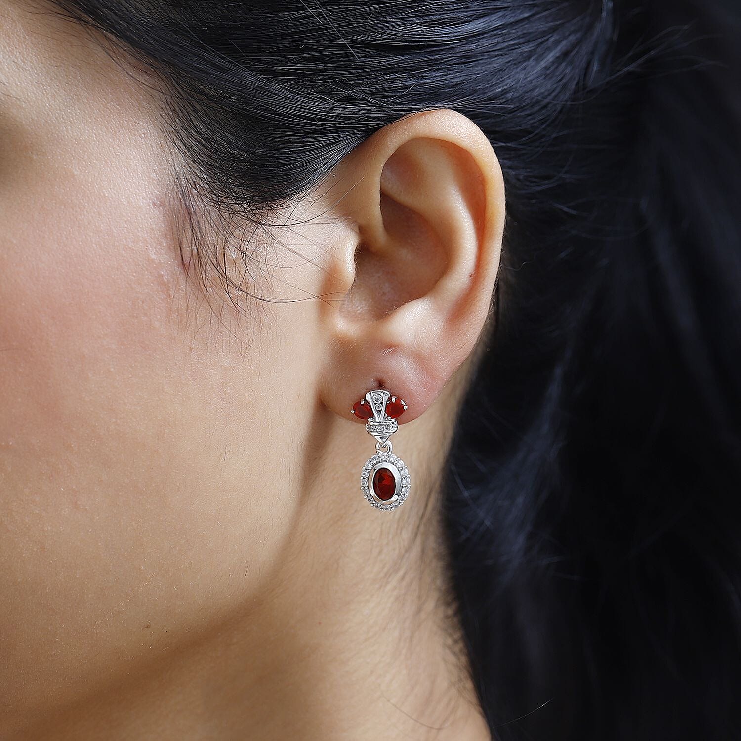 Salamanca Fire Opal & Natural Zircon Dangle Earrings in Platinum Overlay Sterling Silver 1.70 Ct.