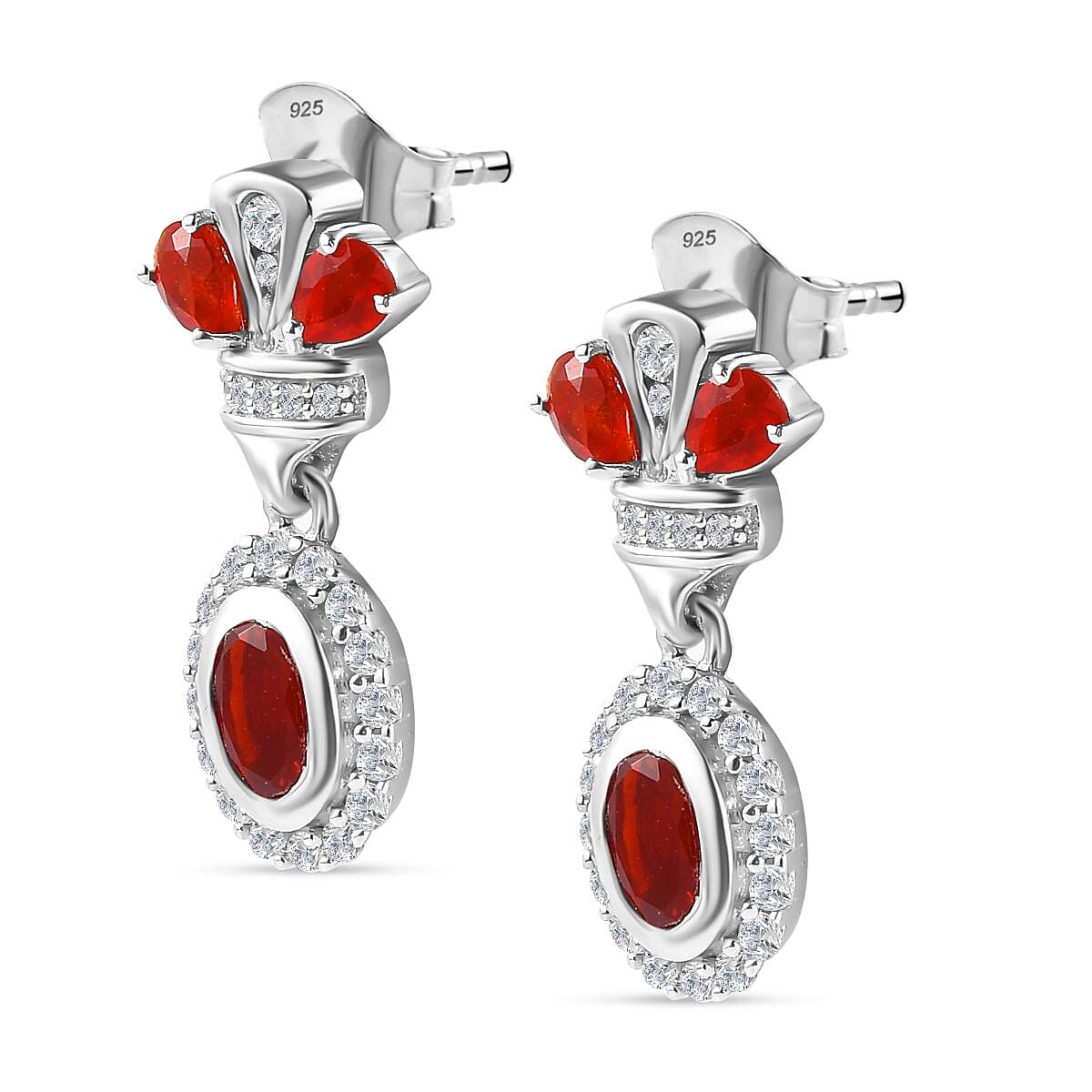 Salamanca Fire Opal & Natural Zircon Dangle Earrings in Platinum Overlay Sterling Silver 1.70 Ct.