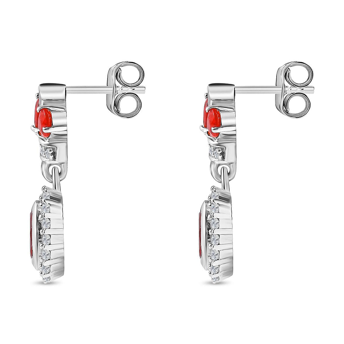Salamanca Fire Opal & Natural Zircon Dangle Earrings in Platinum Overlay Sterling Silver 1.70 Ct.