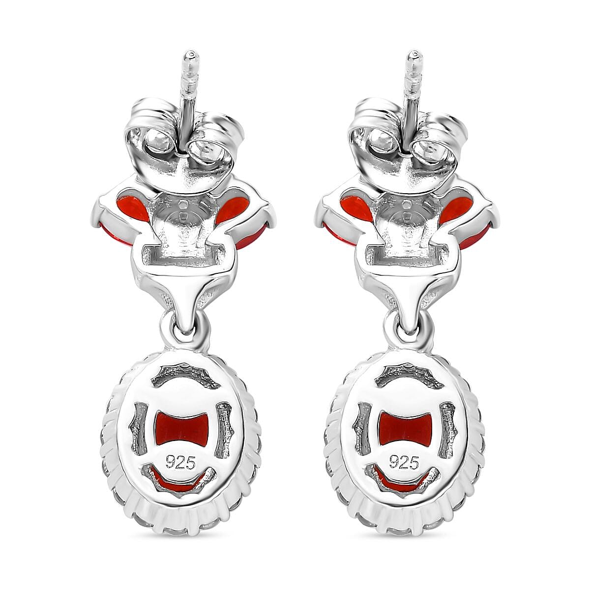 Salamanca Fire Opal & Natural Zircon Dangle Earrings in Platinum Overlay Sterling Silver 1.70 Ct.