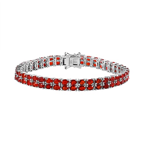 Salamanca Fire Opal Tennis Bracelet in Platinum Overlay Sterling Silver 9.49 ct. (Size 7.5)