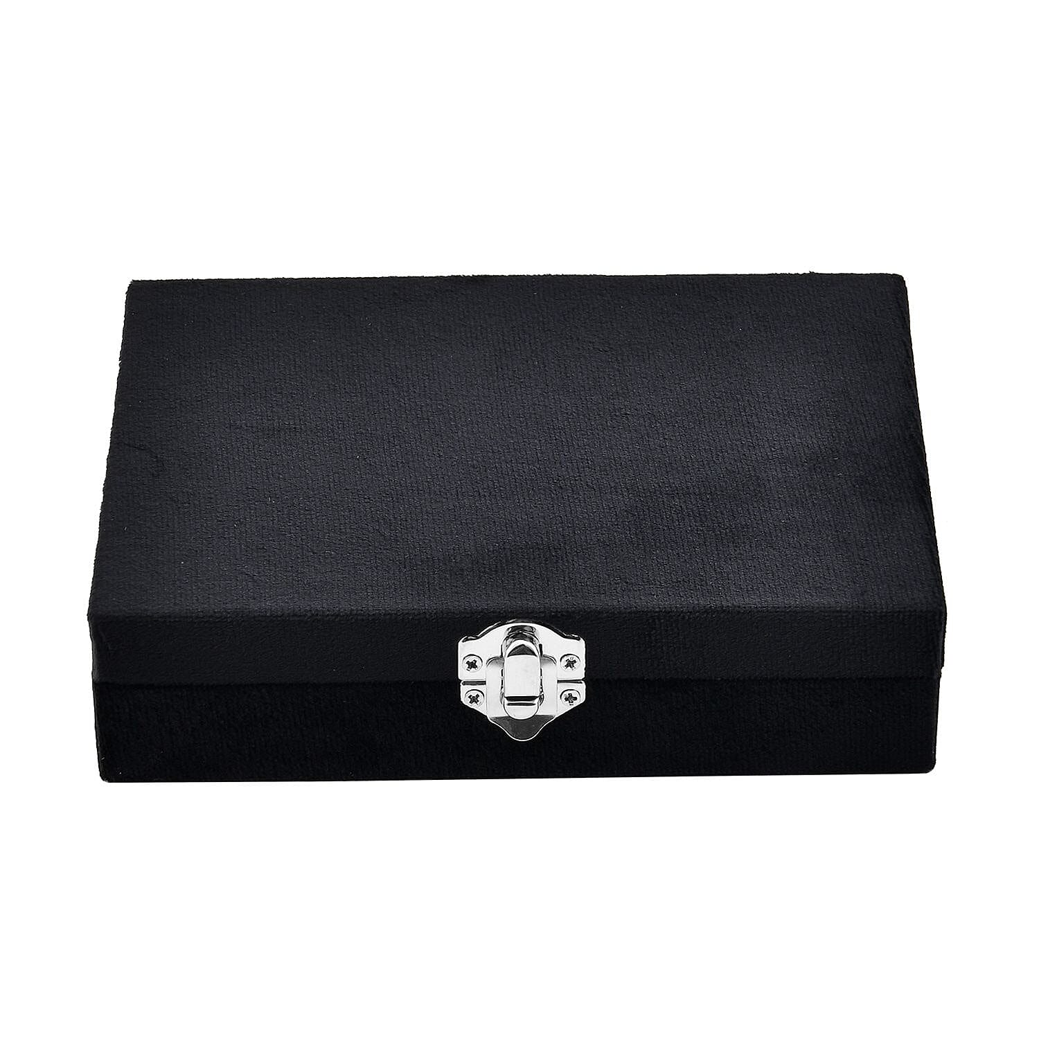 Velvet Patterned Jewellery Box with Six-Piece manicure set (Size 16x12x4 cm) - Black