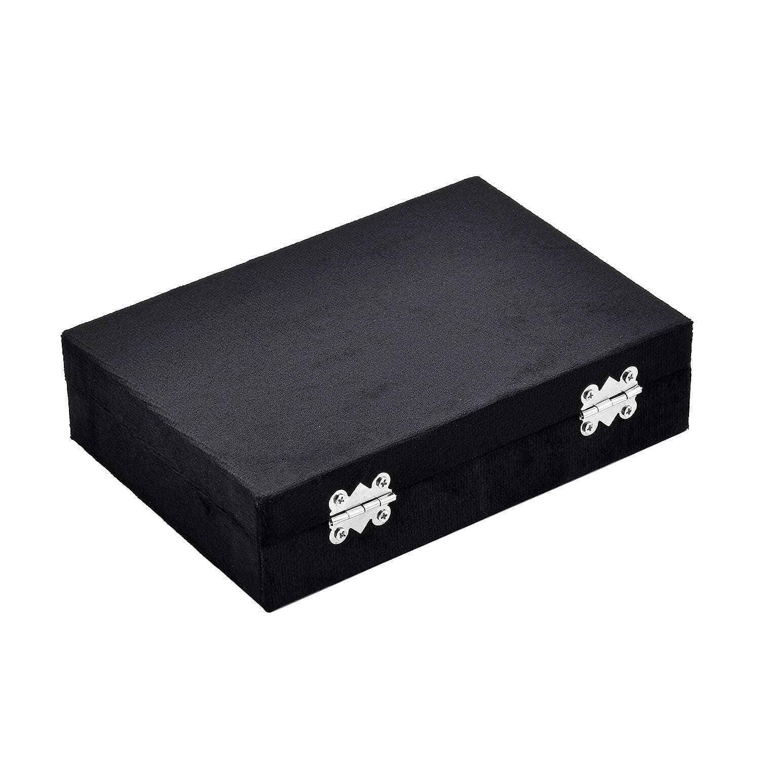 Velvet Patterned Jewellery Box with Six-Piece manicure set (Size 16x12x4 cm) - Black