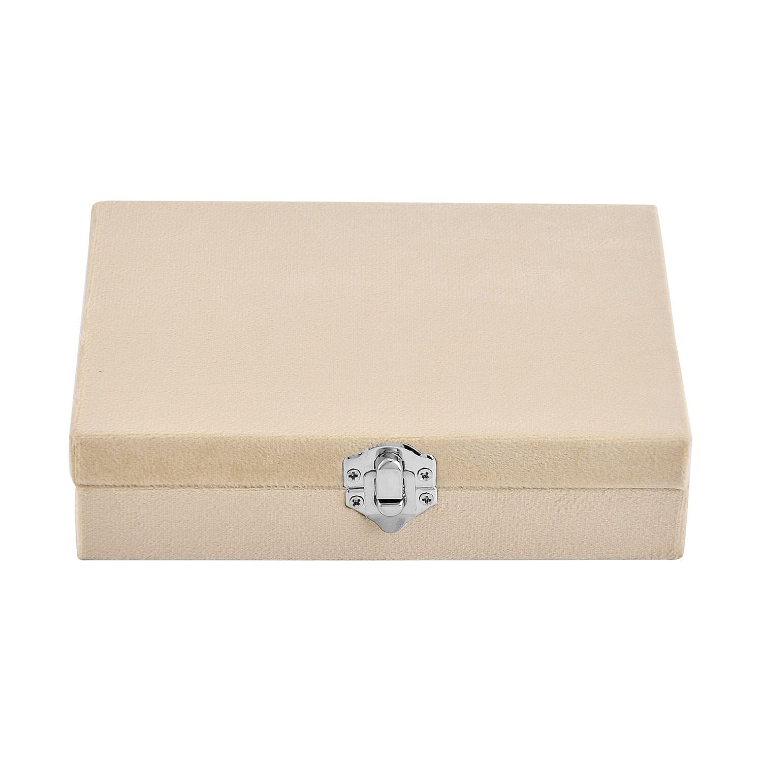 Velvet Jewelry Box with 6pcs Manicure Set (Size 16.5x12x4.5 cm) - Beige