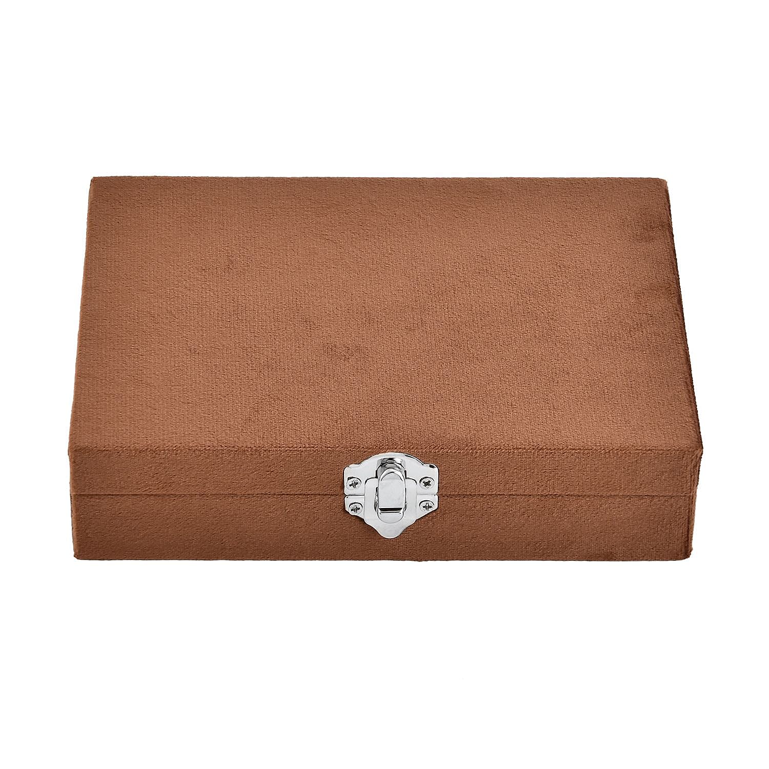 Velvet Jewelry Box with 6pcs Manicure Set (Size 16.5x12x4.5 cm) - Brown