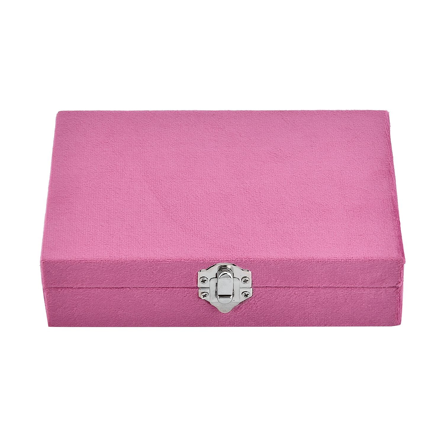Velvet Patterned Jewellery Box with Six-Piece manicure set (Size 16x12x4 cm) - Pink