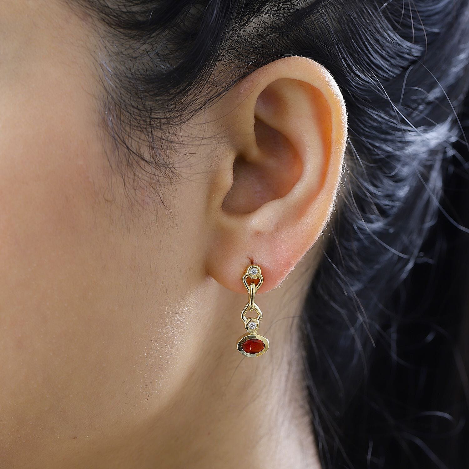 Salamanca Fire Opal & Natural Zircon Dangling Earrings in 18K Yellow Gold Vermeil Plated Sterling Silver