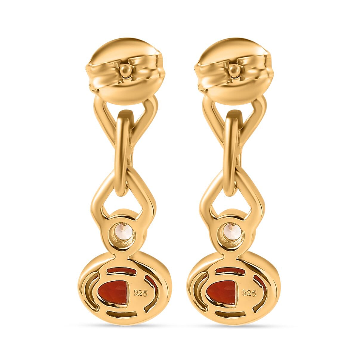 Salamanca Fire Opal & Natural Zircon Dangling Earrings in 18K Yellow Gold Vermeil Plated Sterling Silver