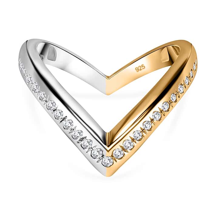 JCK Vegas Find - Diamond Wishbone Ring in 18K Vermeil Yellow Gold and Platinum Plated Sterling Silver