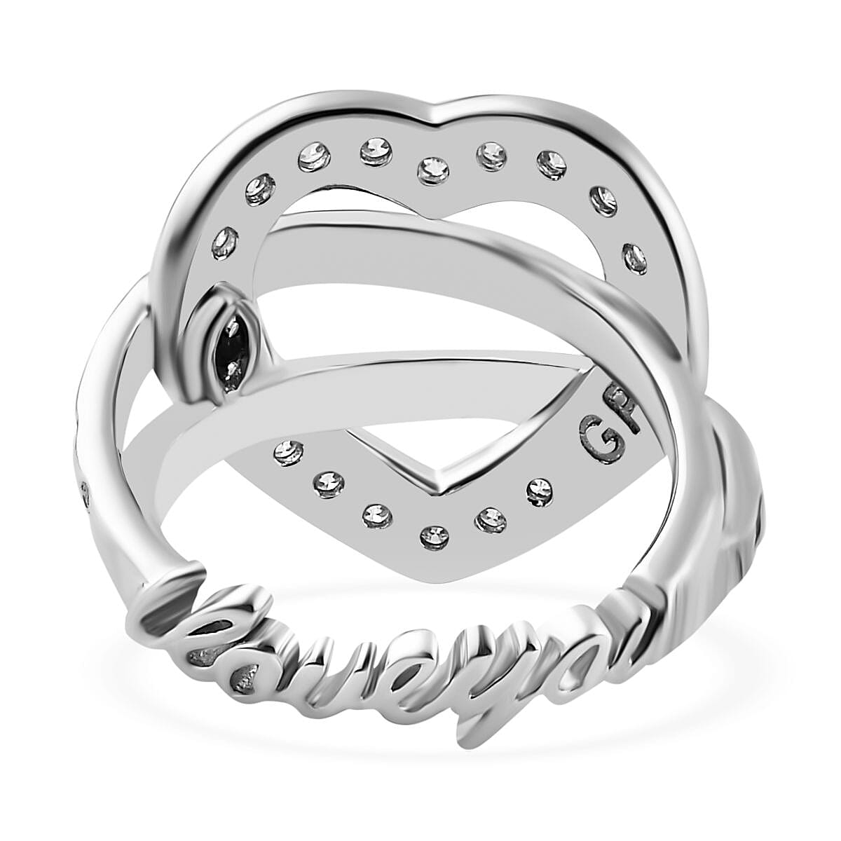 GP Amore Collection - Moissanite Heart Ring in Platinum, 18K YG & RG Vermeil Plated Sterling Silver, Silver Wt. 5.50 Gms GP Amore Collection - Moissanite Heart Ring in Platinum, 18K YG & RG Vermeil Plated Sterling Silver, Silver Wt. 5.50 Gms