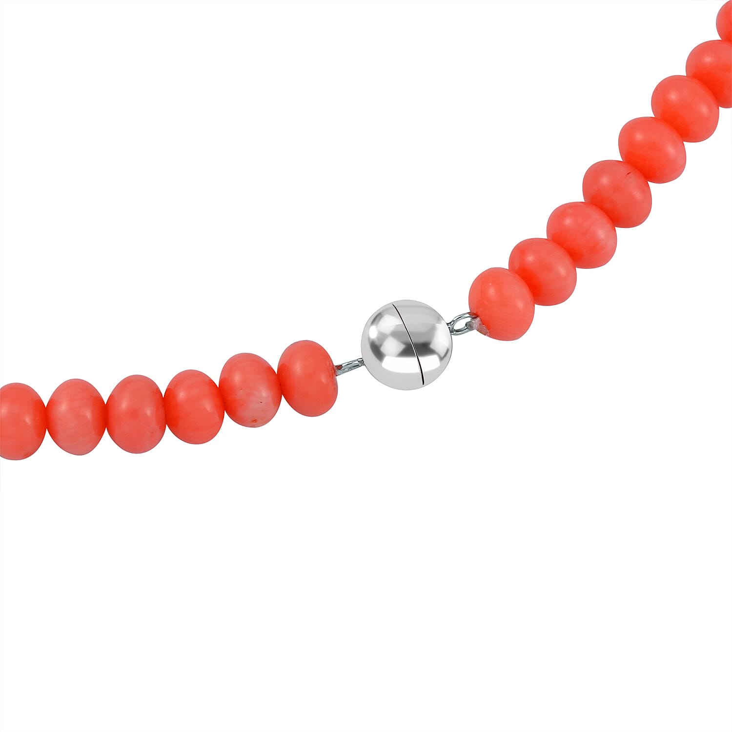 Tucson Gemfair Closeout - Pink Coral Necklace (Size - 20) with Magnetic Lock in Rhodium Overlay Sterling Silver 175.00 ct