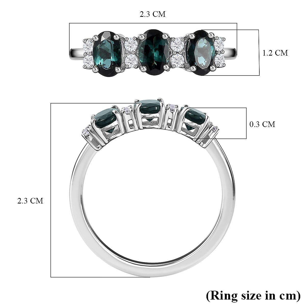 950 White Platinum AAA Mutuca Indicolite & Diamond Ring 1.68 Ct, Plt Wt. 4.44 Gms