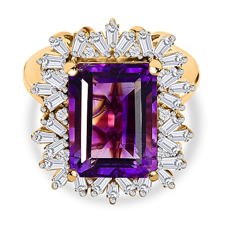 Moroccan Amethyst & Natural Zircon Ring in Vermeil YG Plated Sterling Silver 8.50 Ct.