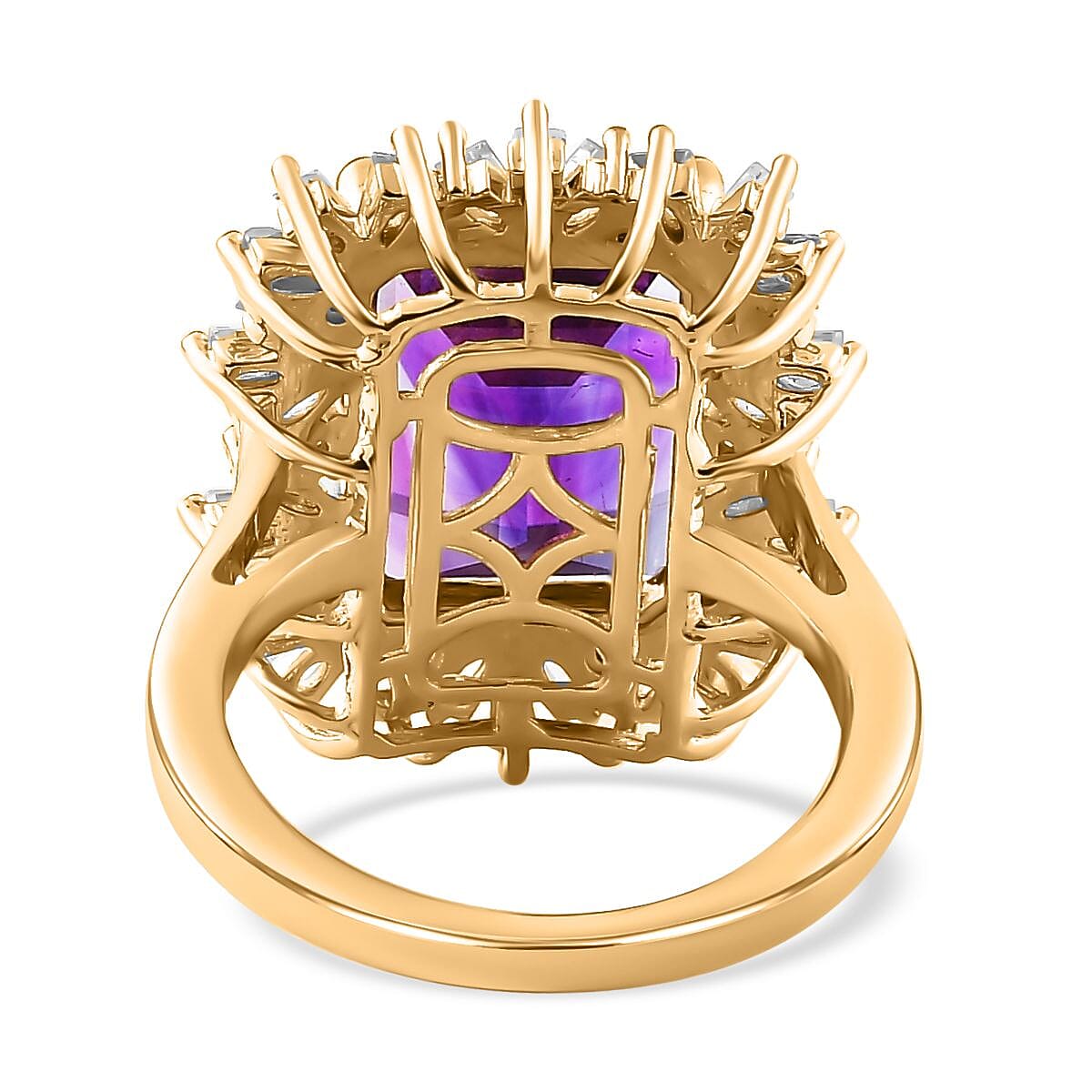 Moroccan Amethyst & Natural Zircon Ring in Vermeil YG Plated Sterling Silver 8.50 Ct. Moroccan Amethyst & Natural Zircon Ring in Vermeil YG Plated Sterling Silver 8.50 Ct.
