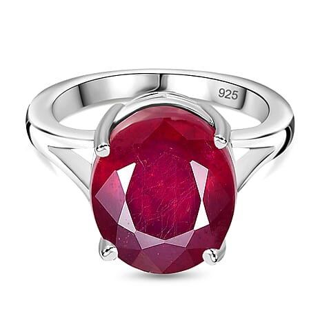 African Ruby Solitaire Ring in Platinum Overlay Sterling Silver 10.00 Ct.