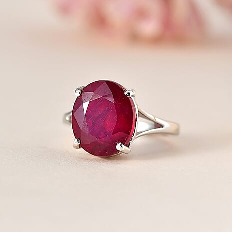 African Ruby Solitaire Ring in Platinum Overlay Sterling Silver 10.00 Ct.
