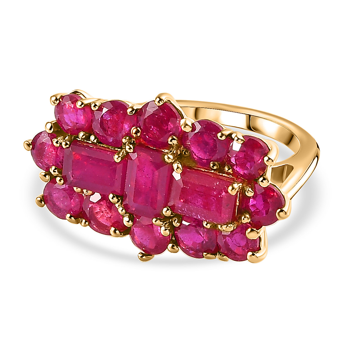 African Ruby Boat Cluster Ring in 18K Yellow Gold Vermeil Plated Sterling Silver 7 Ct.
