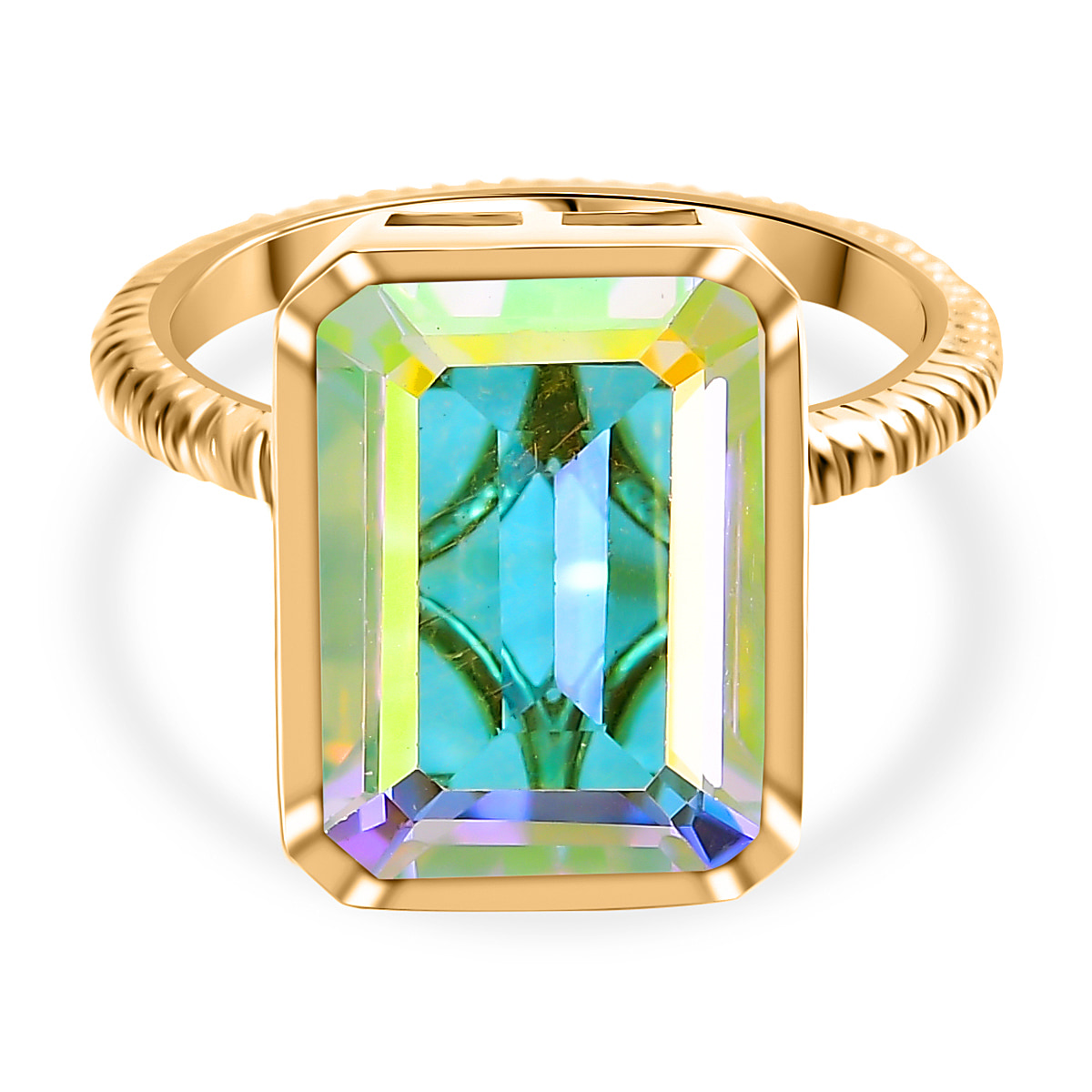 Mercury Mystic Topaz Solitaire Ring in 18K Yellow Gold Vermeil Plated Sterling Silver 8.60 ct
