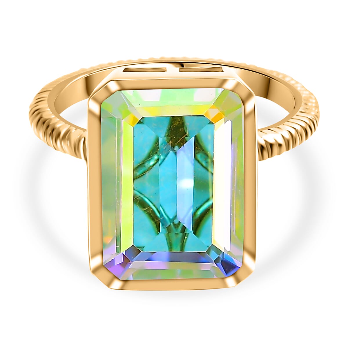 Mercury Mystic Topaz Solitaire Ring in 18K Yellow Gold Vermeil Plated Sterling Silver
