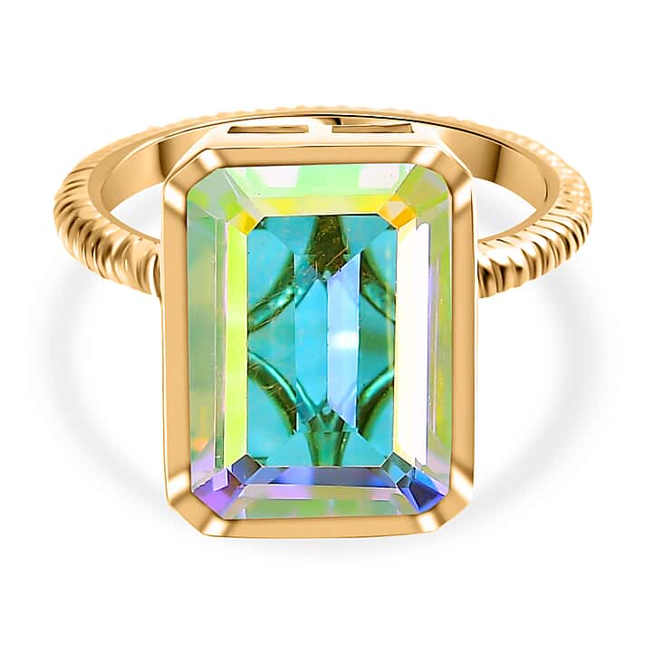 Mercury Mystic Topaz Solitaire Ring in 18K Yellow Gold Vermeil Plated Sterling Silver