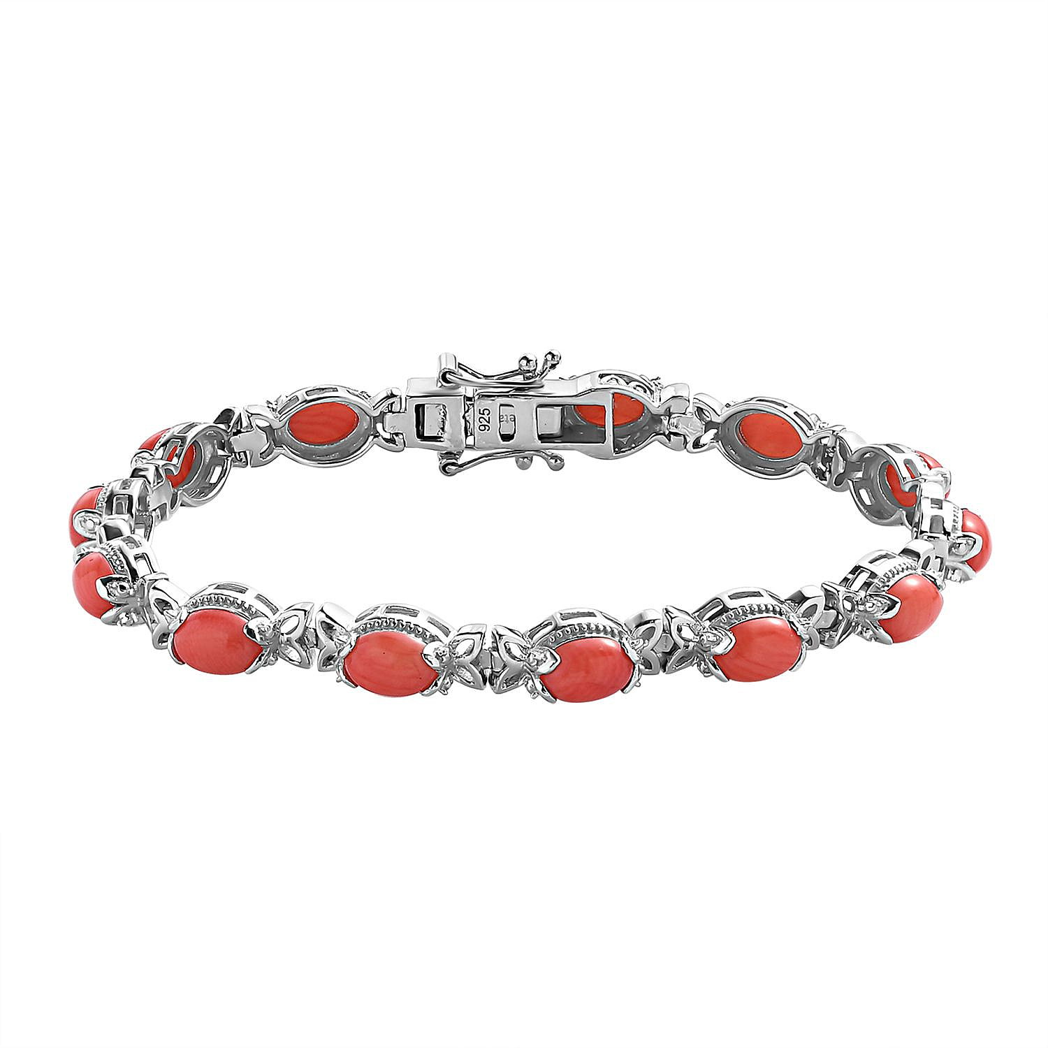 The Natural Mediterranean Coral Bracelet (Size - 7) in Platinum Overlay Sterling Silver 8.45 Ct.