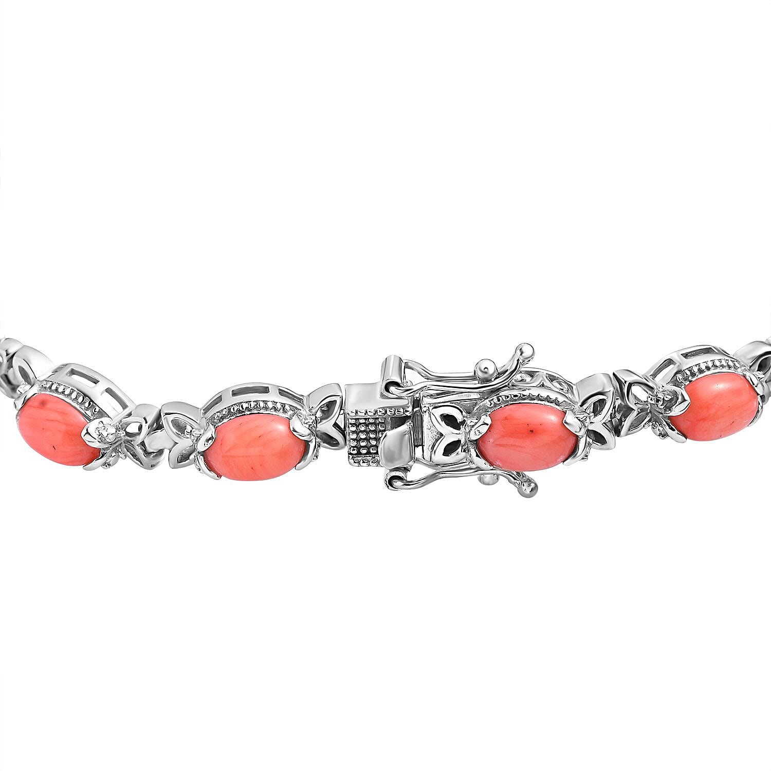 Coral Bracelet (Size - 7) in Platinum Overlay Sterling Silver 8.45 ct 8.450 Ct.