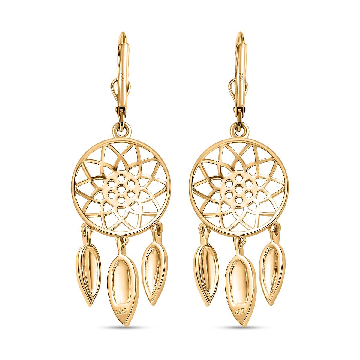 Vermeil YG Sterling Silver Fancy Earring,  Silver Wt. 5.94 Gms