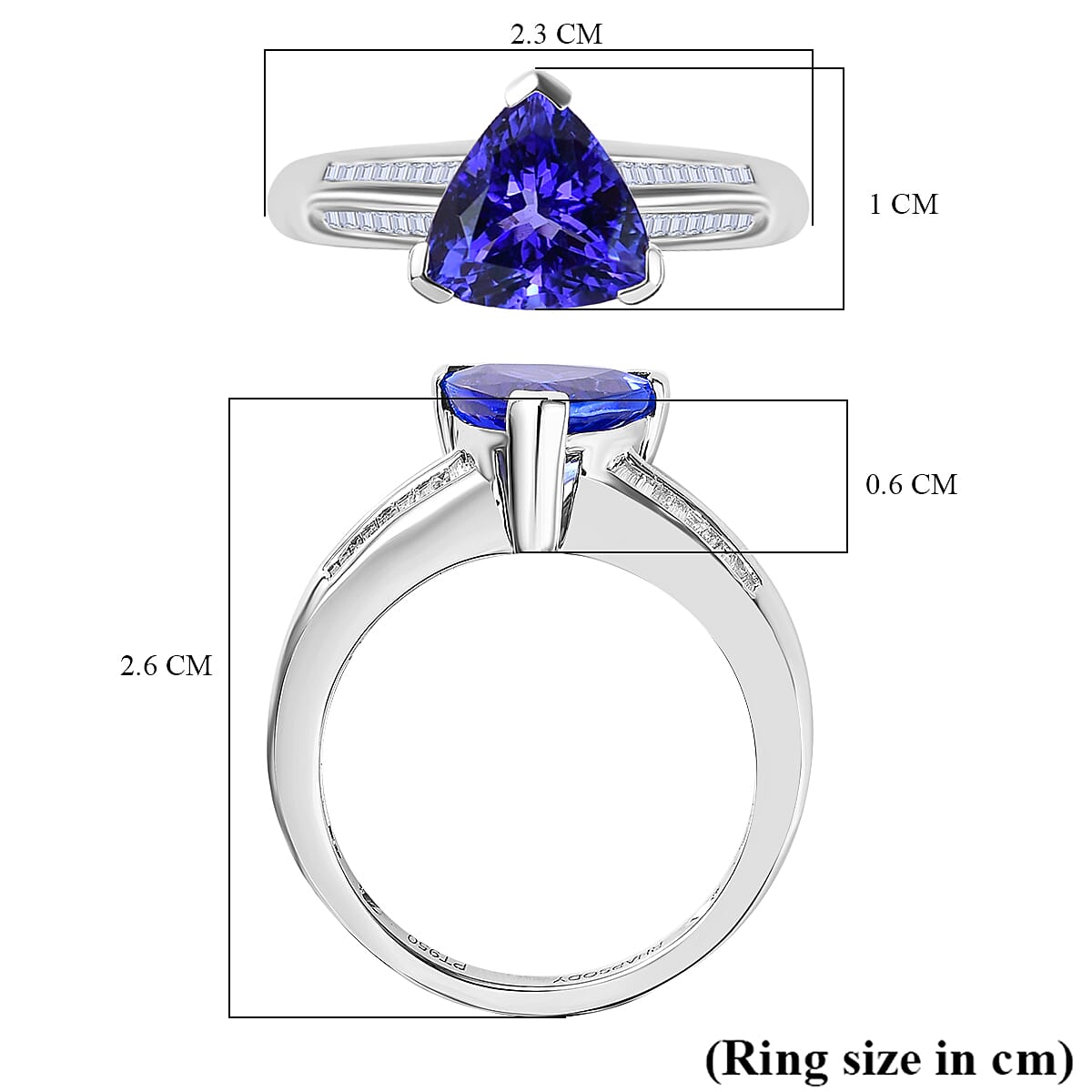 RHAPSODY 950 Platinum AAAA Tanzanite Trillion & Diamond (VS - E-F) Ring 2.70 Ct Plt Wt 6.19 Grms RHAPSODY 950 Platinum AAAA Tanzanite Trillion & Diamond (VS - E-F) Ring 2.70 Ct Plt Wt 6.19 Grms