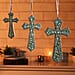 Set of 3 Beaded Cross Hanging Decoration - Green