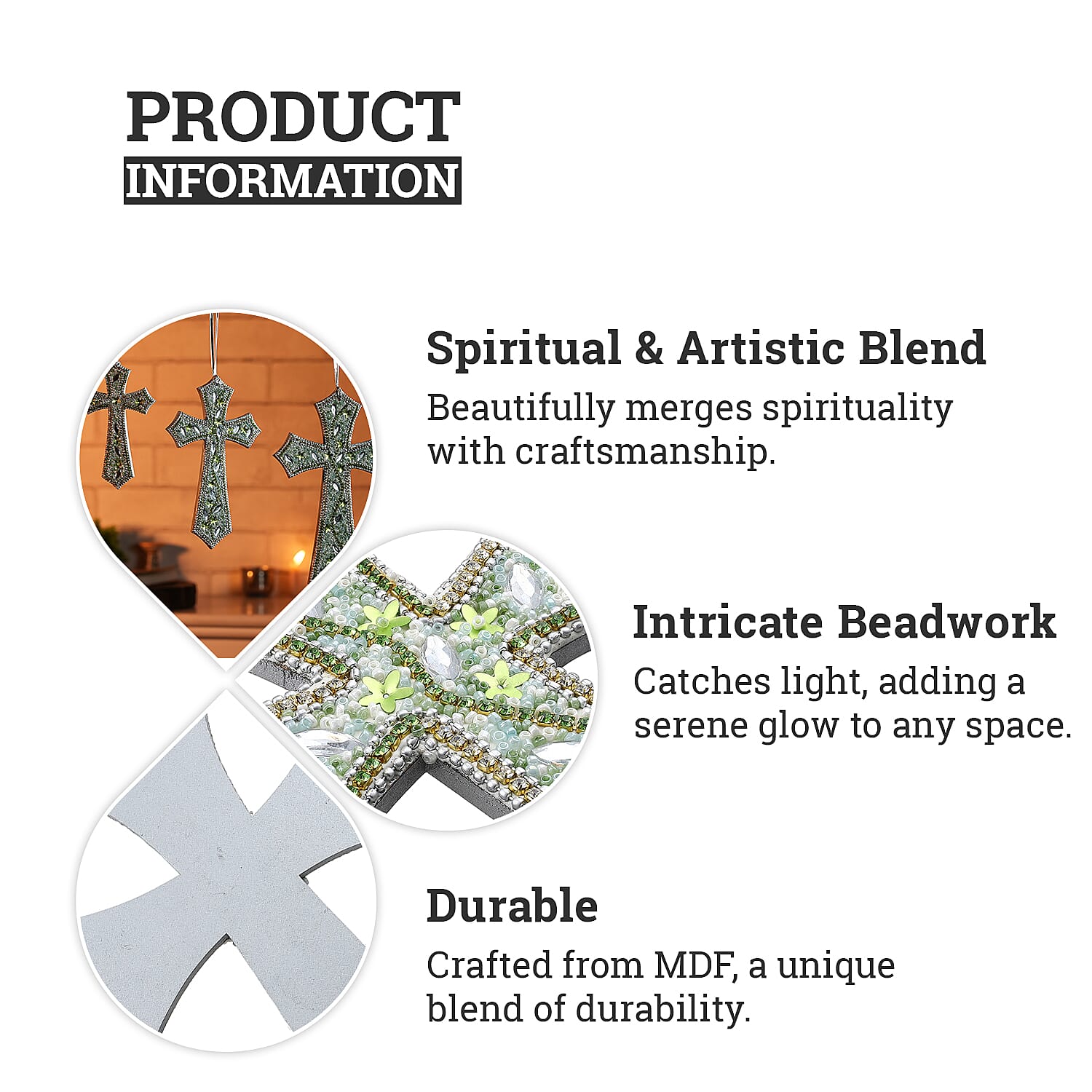 Set of 3 Beaded Cross Hanging Decoration - Green