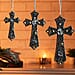 Set of 3 Beaded Cross Hanging Decoration - Green