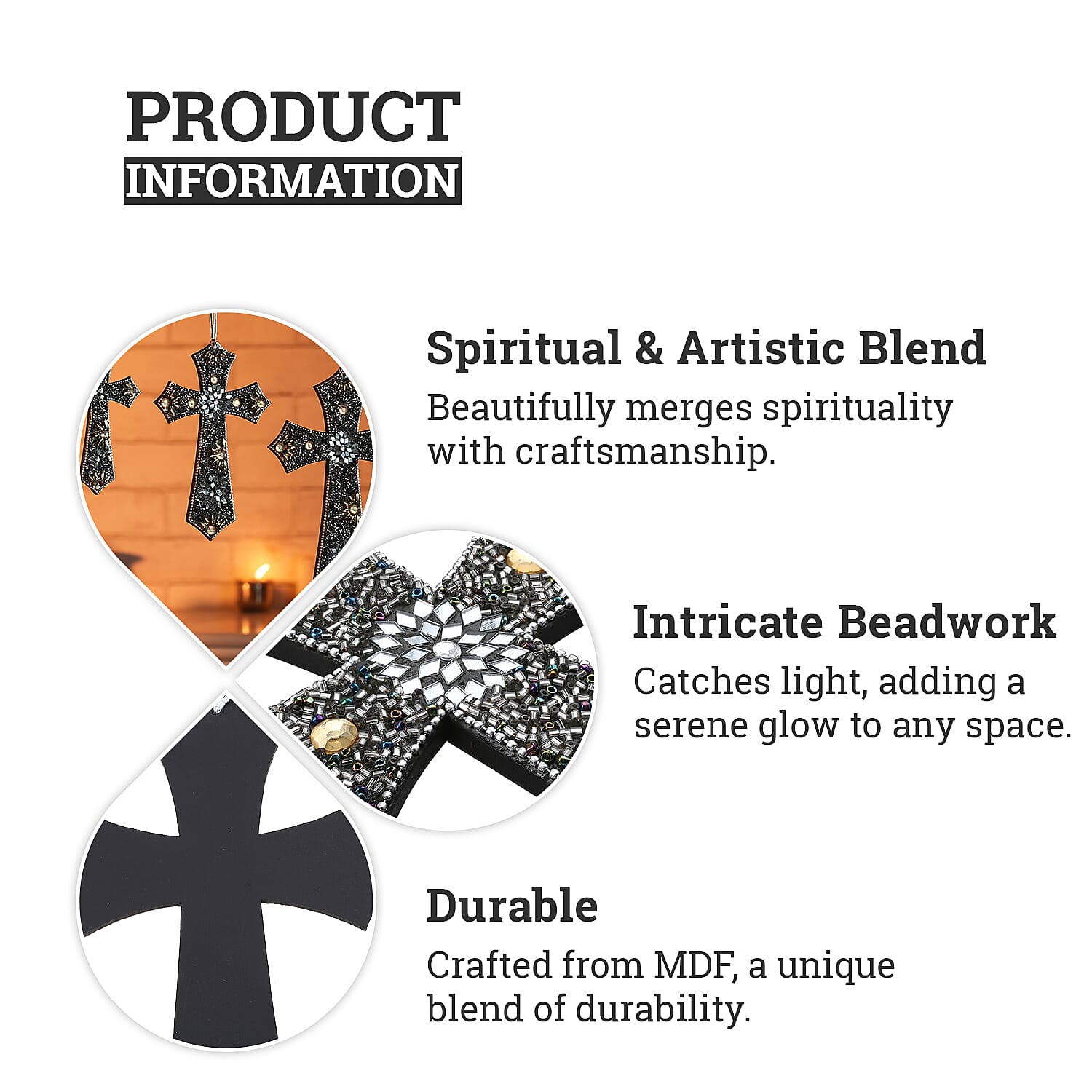 Set of 3 Hand Beaded Cross Hangingsm (23-18-14) - Black