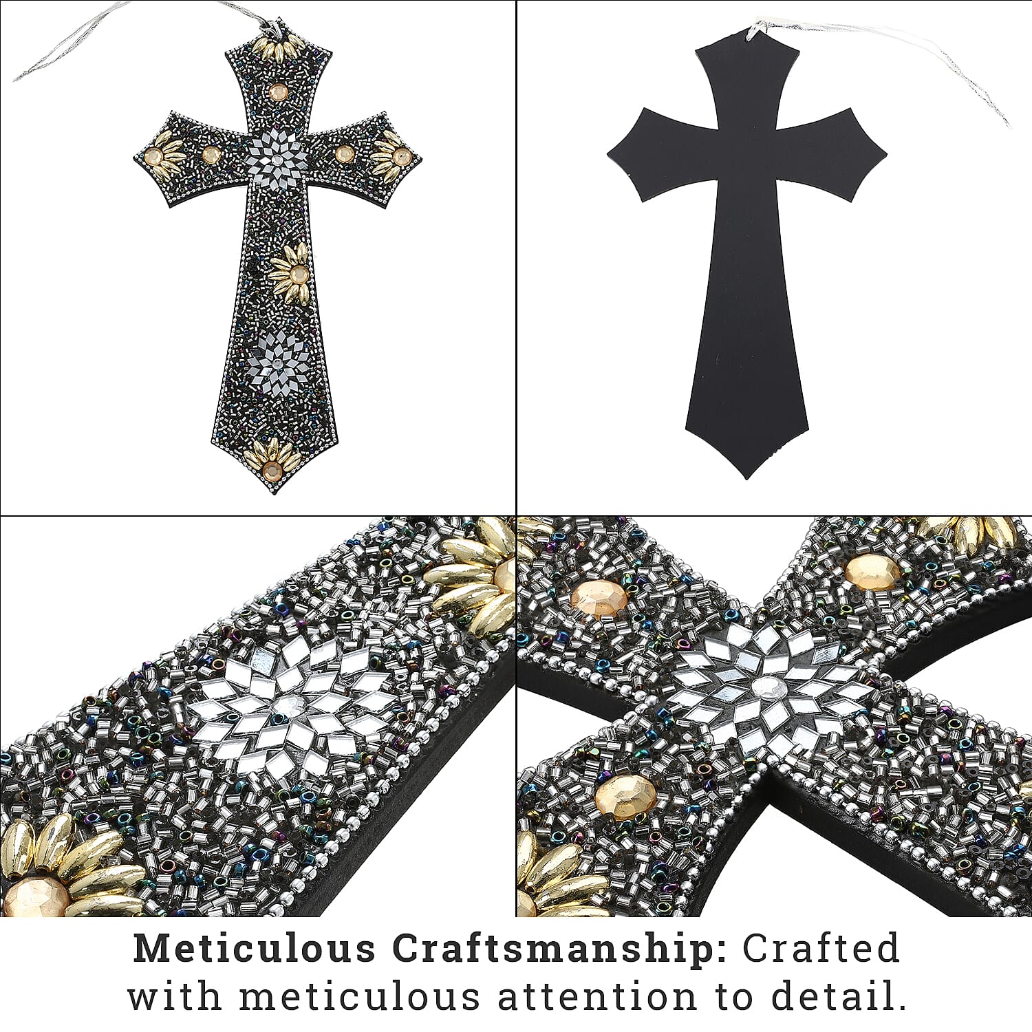 Set of 3 Hand Beaded Cross Hangingsm (23-18-14) - Black