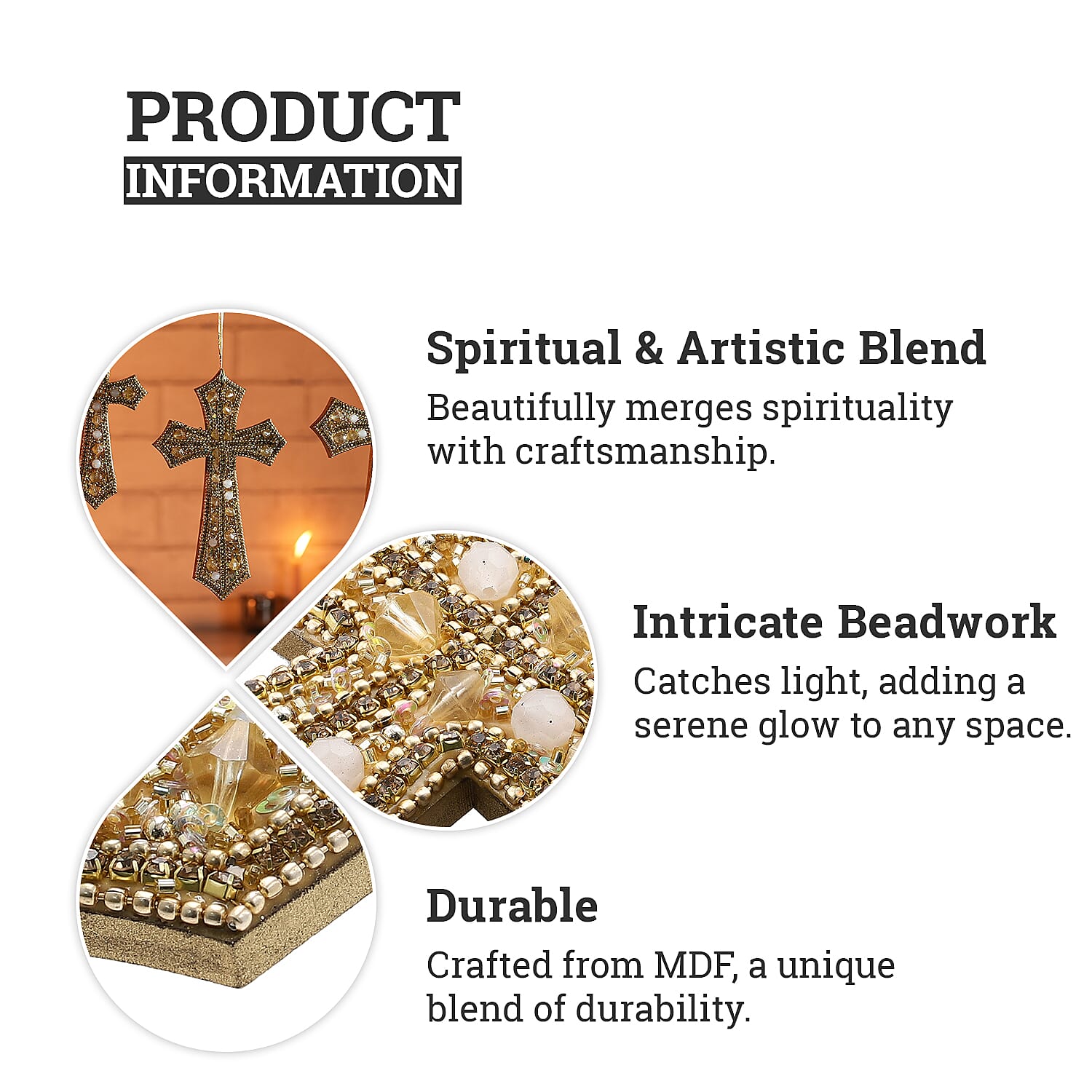 Set of 3 Hand Beaded Cross Hangings (23-18-14) - Golden